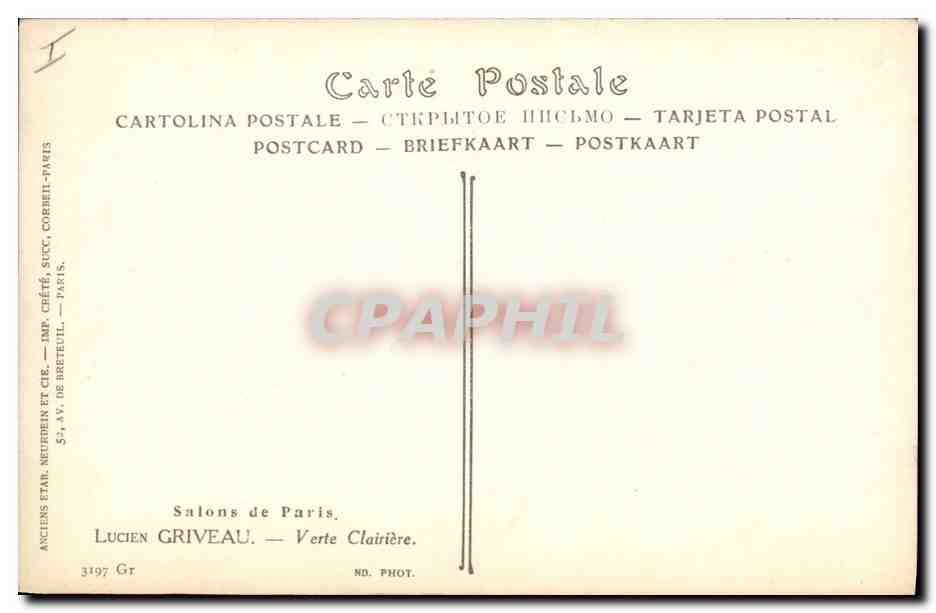 CPA Salons de Paris Lucien Griveau Verte clairiere  — Verso