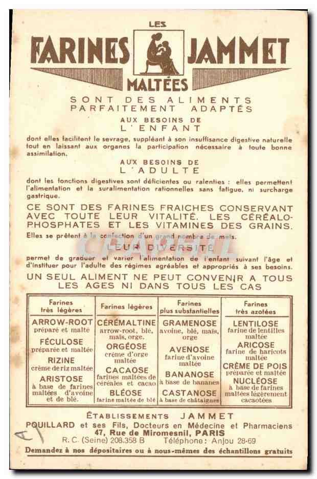 CPA Folklore L'Anjou Farines Jammet  — Verso