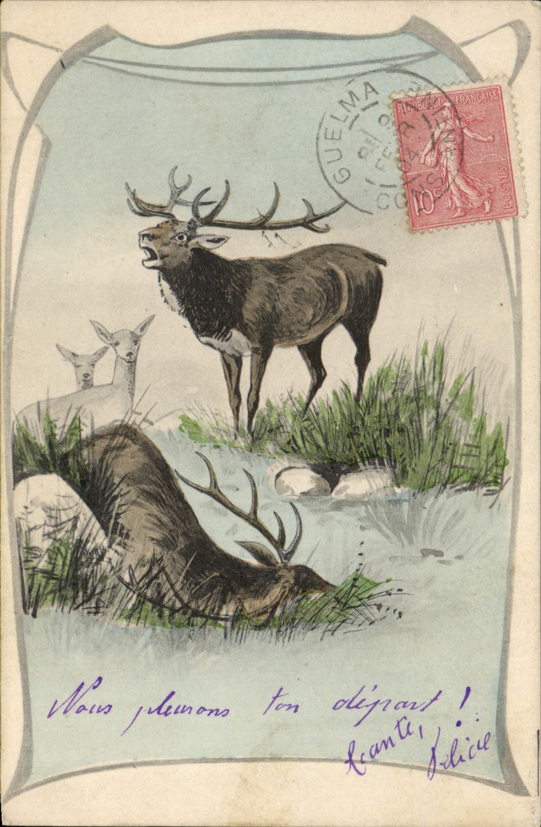 CPA Fantaisie Illustrateur Cerf Chasse Biches 