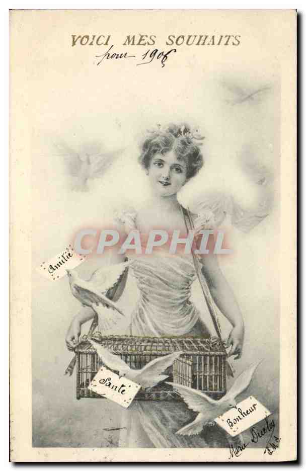 CPA Fantaisie Illustrateur Femme Colombes 