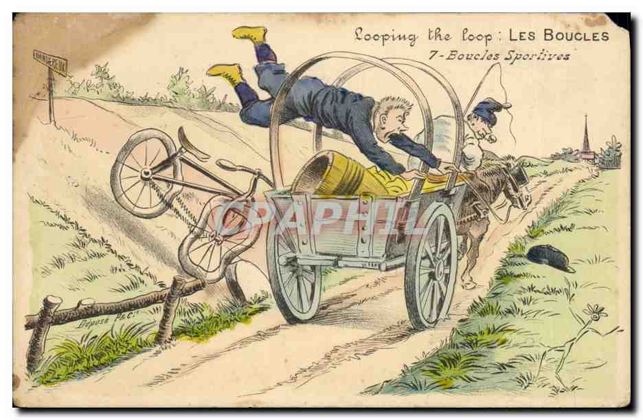 CPA Fantaisie Illustrateur Looping the loop Les boucles velo Cycle 