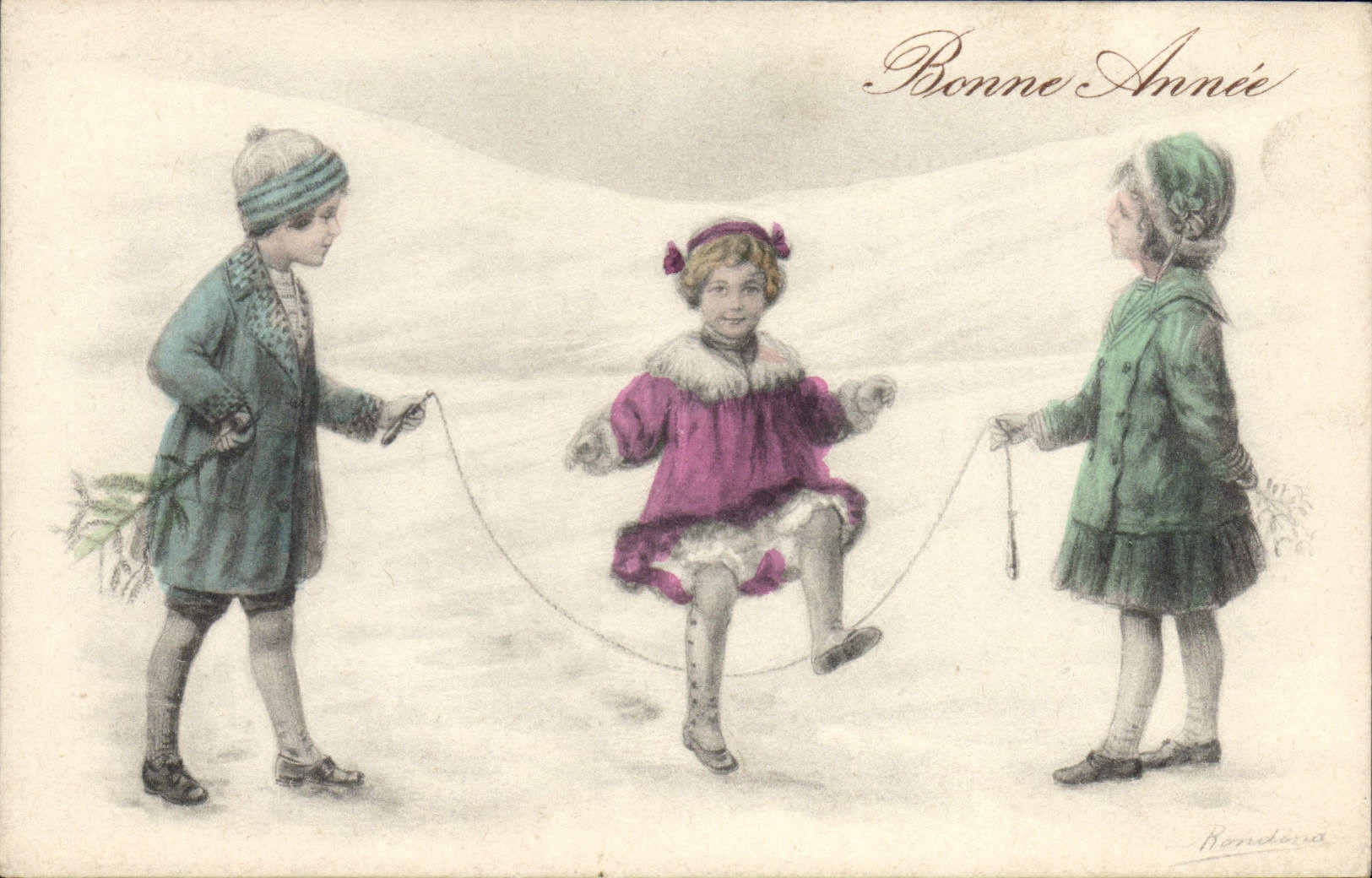 Enfants jouant à sauter la corde — Bonne Année — Bondeina