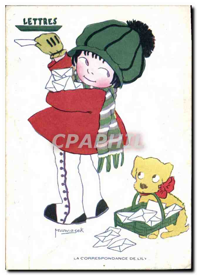 CPA Fantaisie Illustrateur Enfant chien la correspondance de Lily 