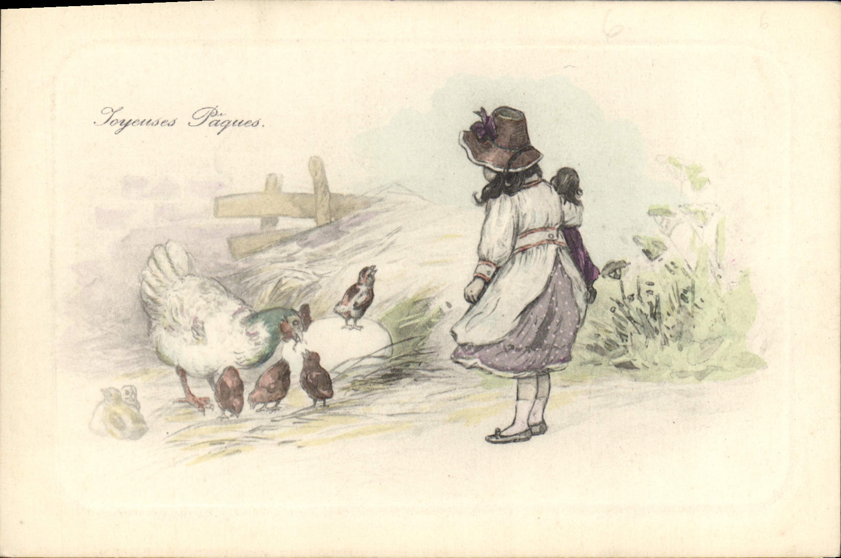 CPA Fantaisie Illustrateur Enfants Paques Poules 