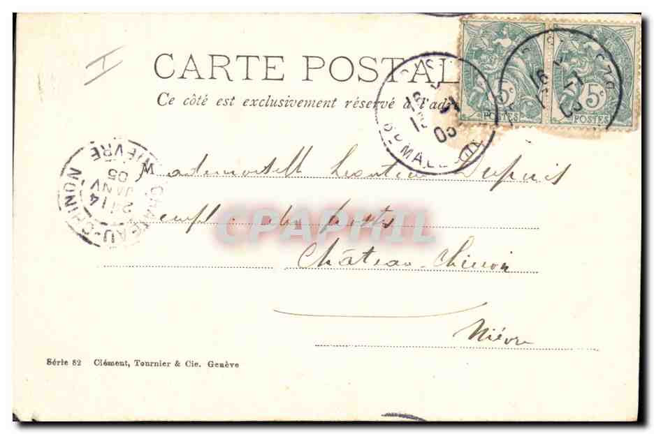 Scène de cour à la mode — éditeur Clément, Tournier & Cie, Genève, série 82 — Verso