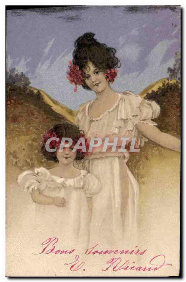 CPA Fantaisie Illustrateur Femme Enfant 