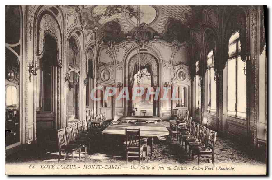 CPA Casino Monte Carlo Une salle de jeu au casino Salon Vert Roulette 