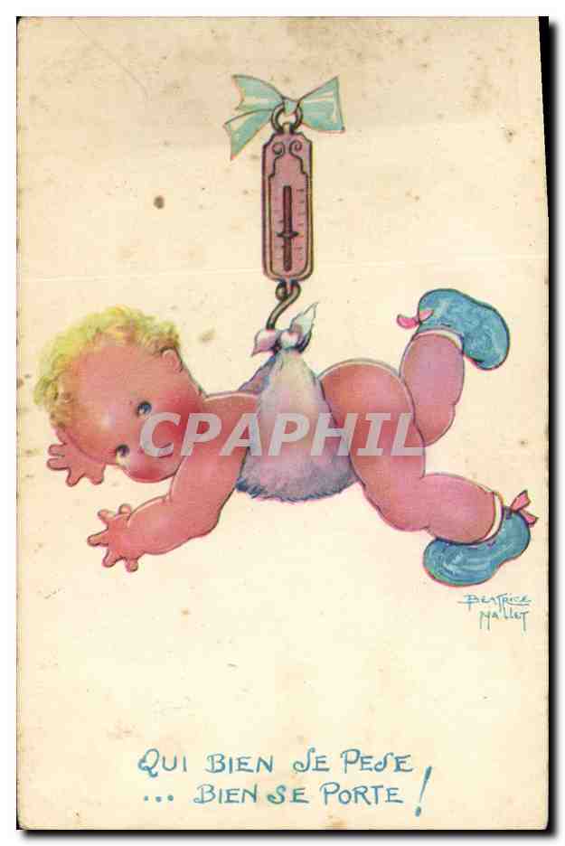 CPA Fantaisie Illustrateur Mallet Enfant Qui bien se pese 