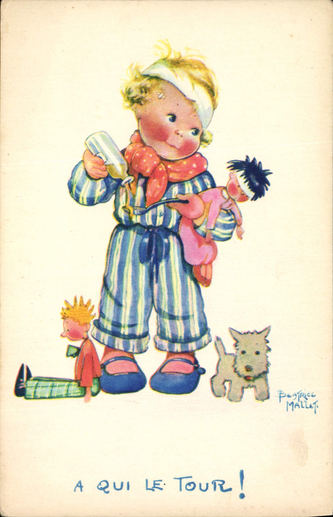 Enfant avec poupée et chien — A qui le tour ! — Peatrice Mallet