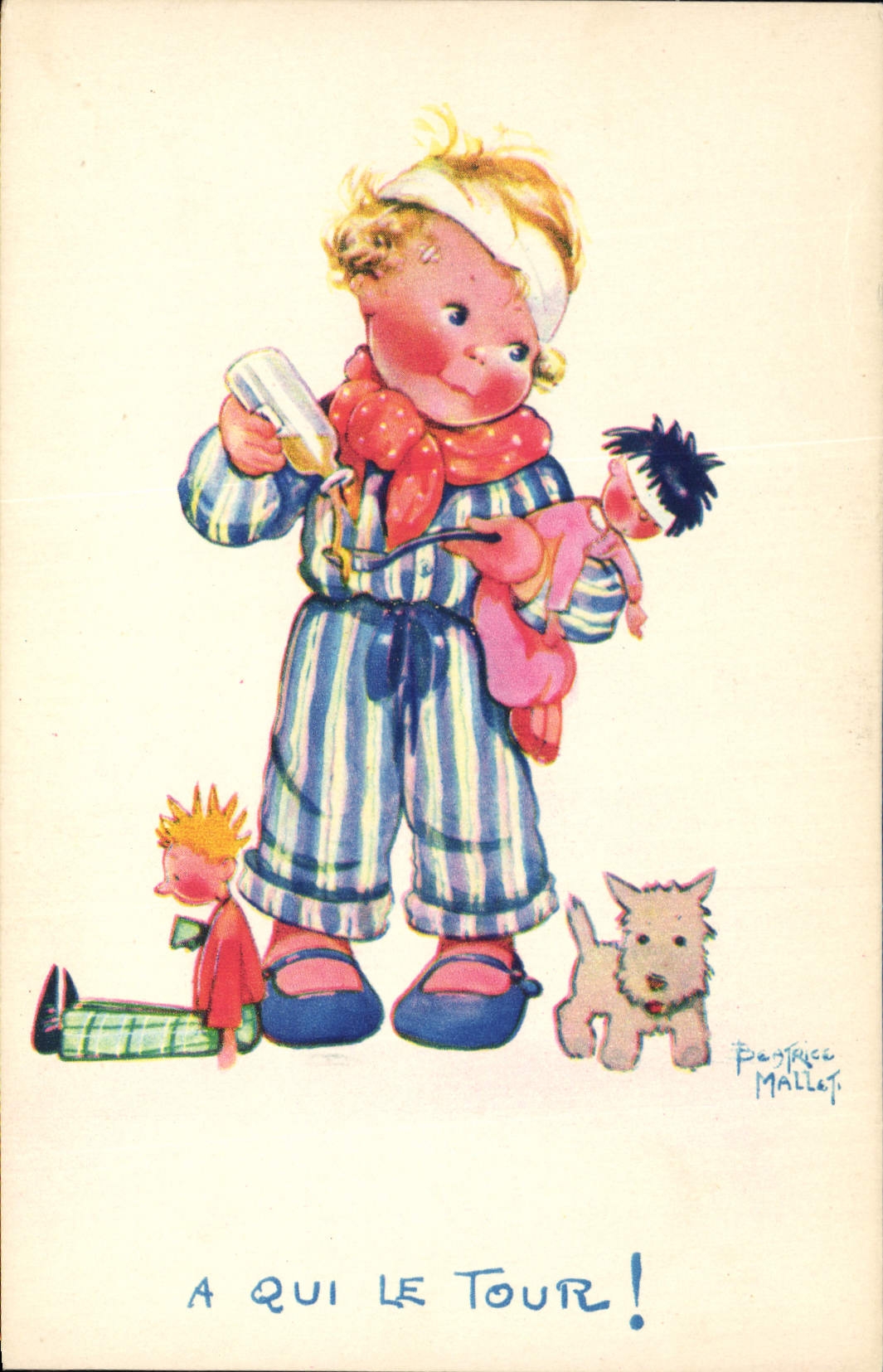CPA Fantaisie Illustrateur Mallet Enfant A qui le tour Chien 