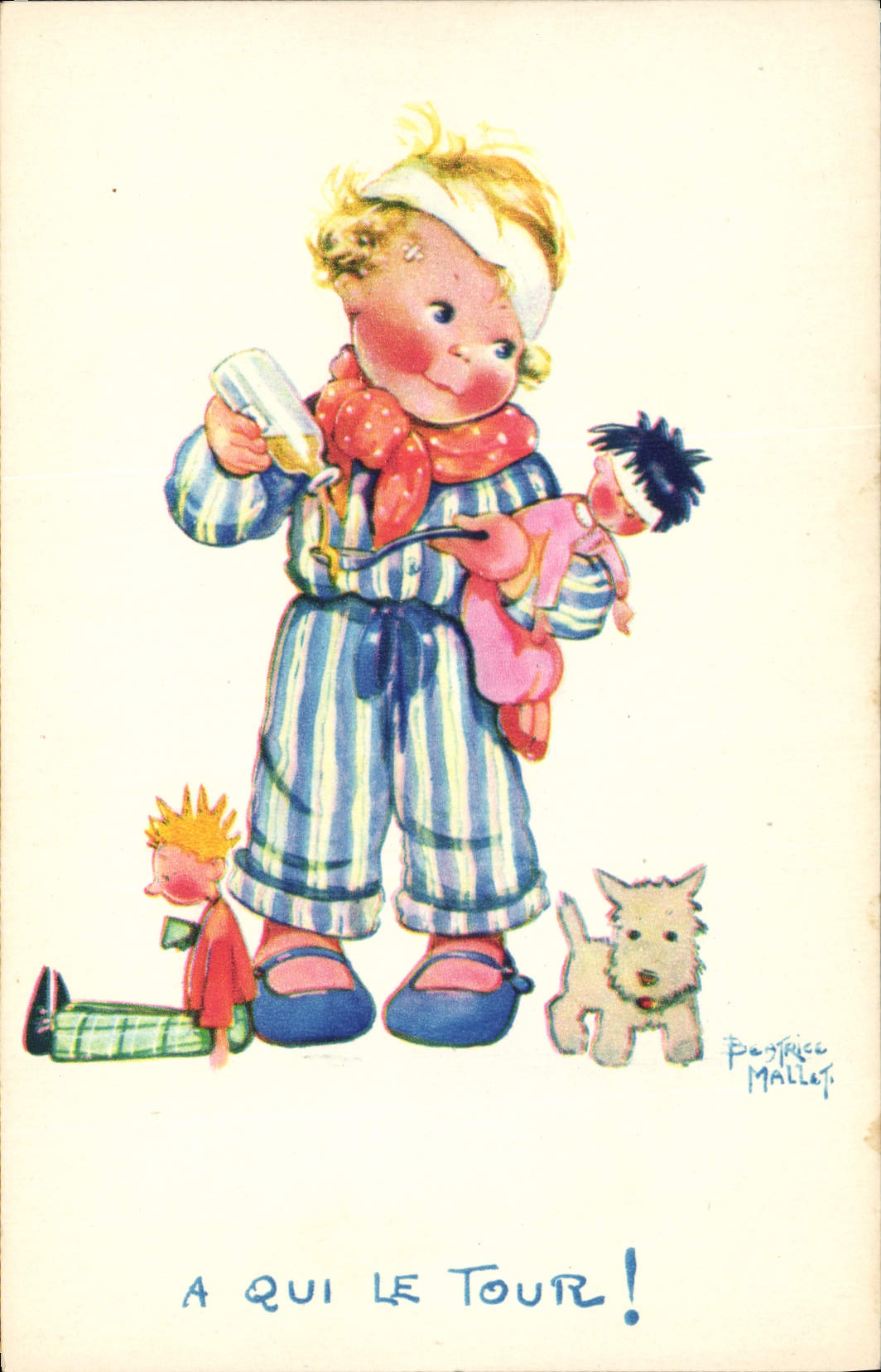 CPA Fantaisie Illustrateur Mallet Enfant A qui le tour Chien 