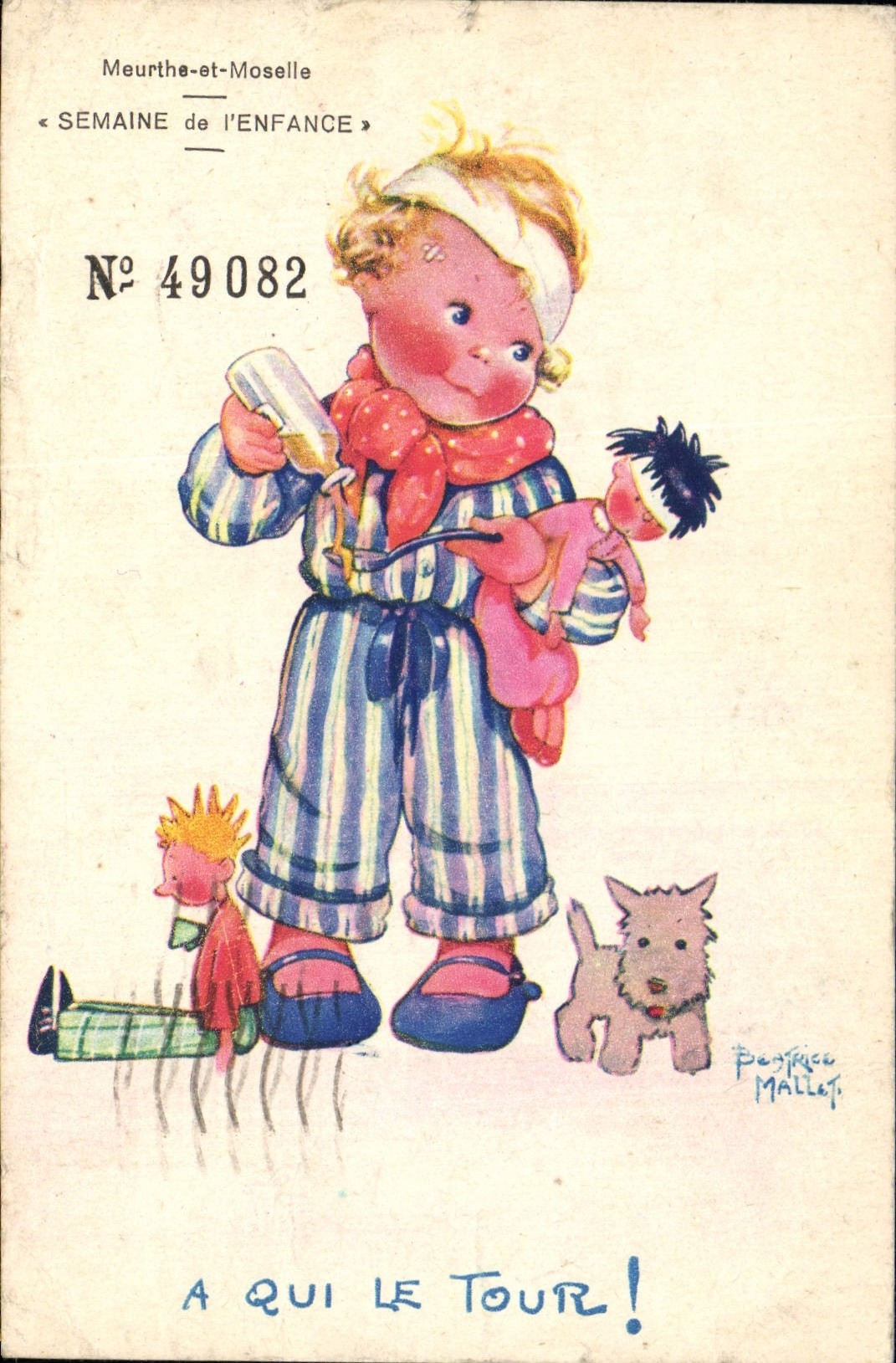 CPA Fantaisie Illustrateur Mallet Enfant A qui le tour chien 