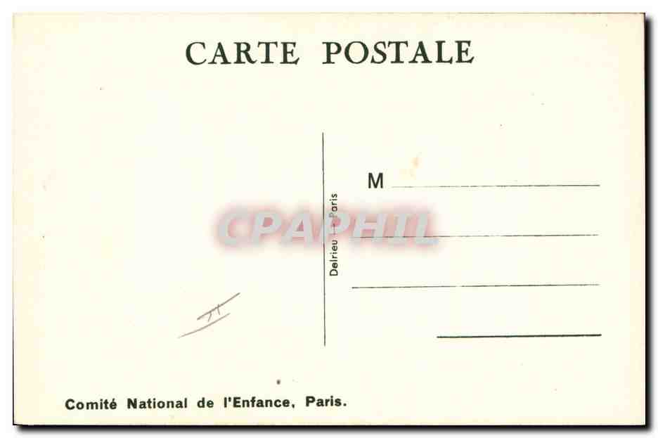 Petite Maman — illustration d'une petite fille tenant un bébé dans un landau — signée Pantilée Mallet — Rückseite