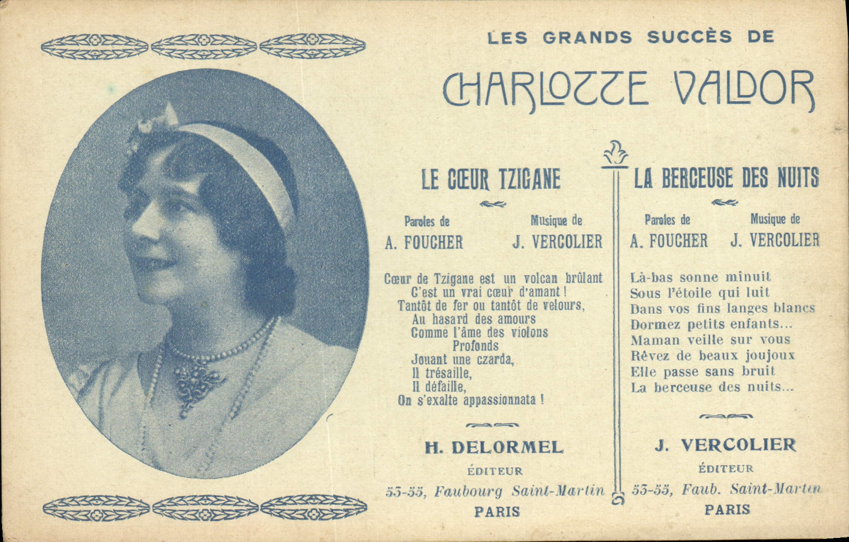 Charlotte Valdor — Les grands succès — H. Delormel, 55-55, Faubourg Saint-Martin, Paris