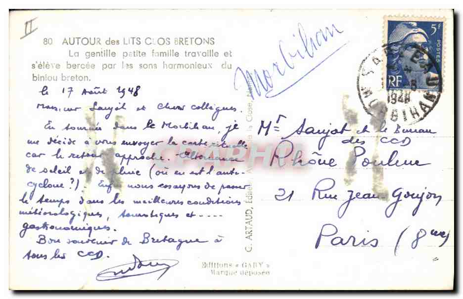 CPA Folklore Autour des lits clos Bretyons La gentille petite famille  — Verso
