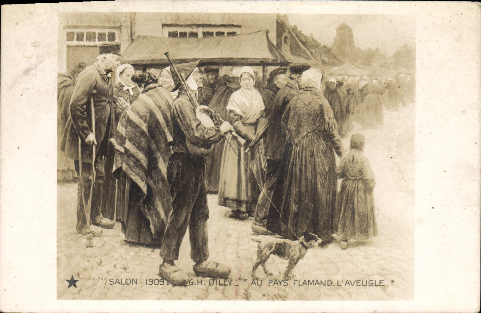 CPA Folklore Salon 1909 Dilly Au pays Flamand L'Aveugle 