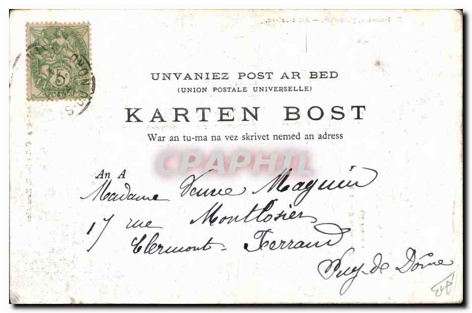 CPA Folklore Botrel Binious du Faouet Morbihan  — Verso