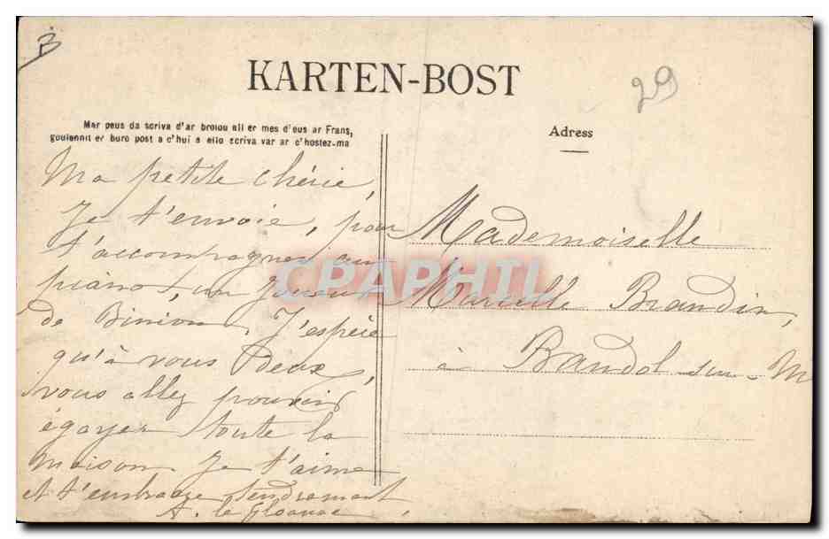 CPA Folklore Nos vieux professionnels Bretons Le sonneur Breton  — Verso
