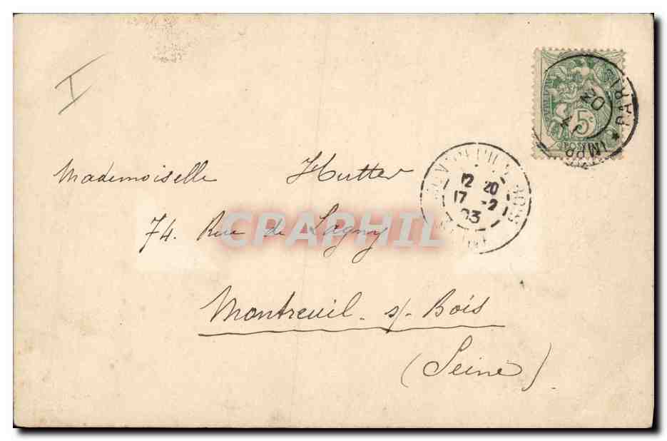 Rhinocéros en forêt tropicale — Paris, 14/6/1903 — Bonne Santé, Y. Glaisher — Verso