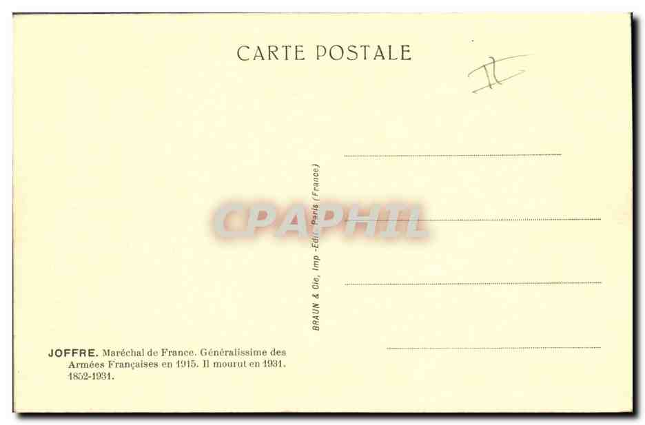 CPA Militaria Joffre  — Verso