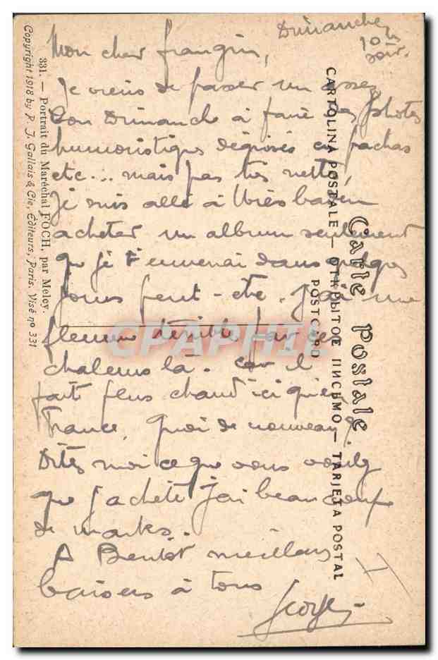 CPA Militaria Marechal Foch  — Rückseite