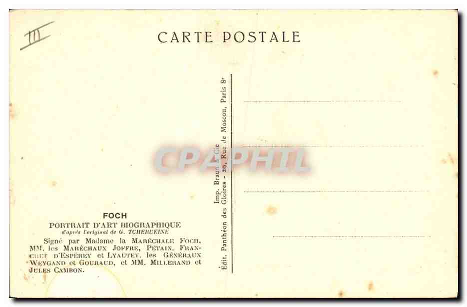 Maréchal Foch — Portrait biographique — Panthéon des Gloires et Associées — Verso
