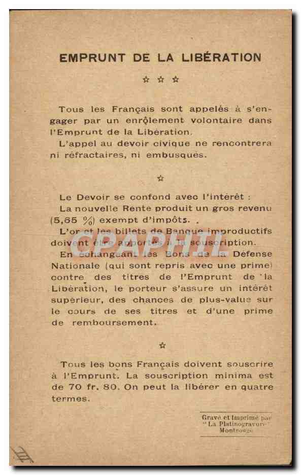 CPA Militaria Marechal Foch Emprunt de la Liberation  — Verso