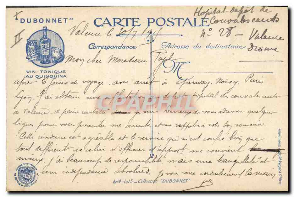 CPA Militaria Un taube passe Dubonnet Vin Quinquina  — Rückseite