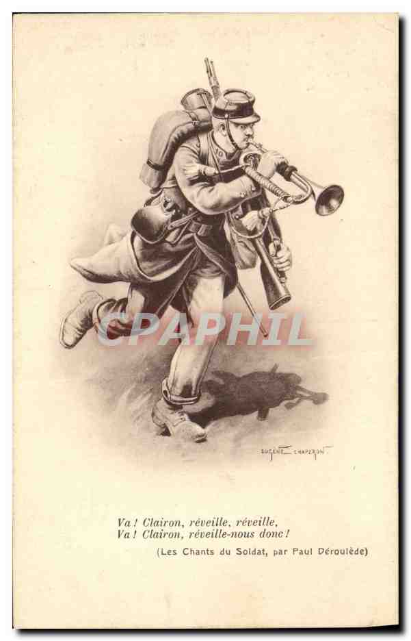 CPA Militaria Va clairon reveille reveille 