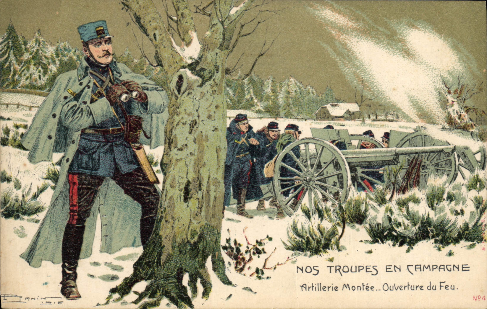 CPA Militaria Nos troupes en campagne Artillerie montee Ouverture du feu 