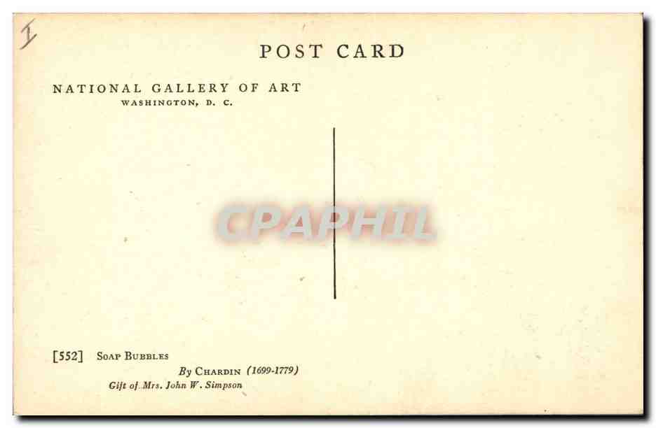CPA National Gallery Chardin Sopa Bubbles Savon  — Verso