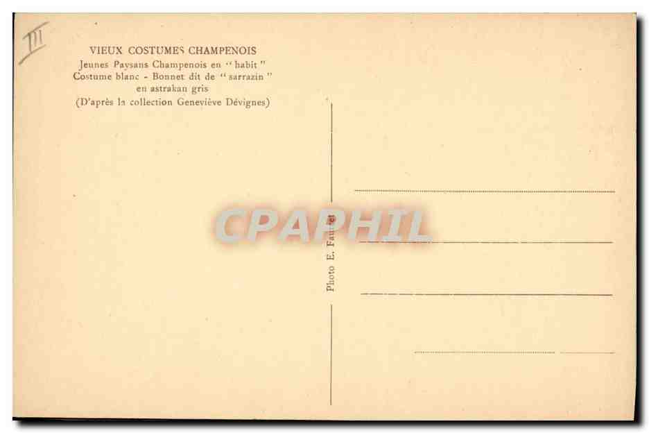 CPA Folklore Vieux costumes Champenois Costume blanc Bonnet dit de Sarrazin en astrakan gris  — Verso