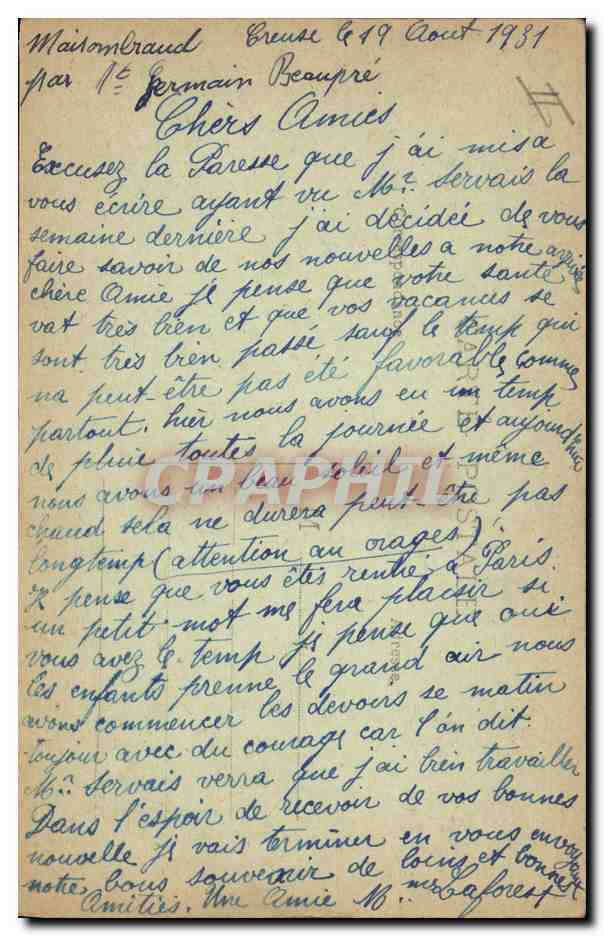CPA Folklore Au Pays Marchois Le cafe du dimanche  — Verso