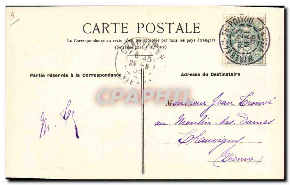 CPA Folklore Coiffe du Poitou dite La Pantine  — Verso