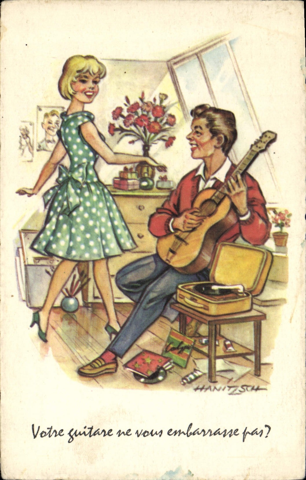 CPA Fantaisie Illustrateur Couple Guitare 