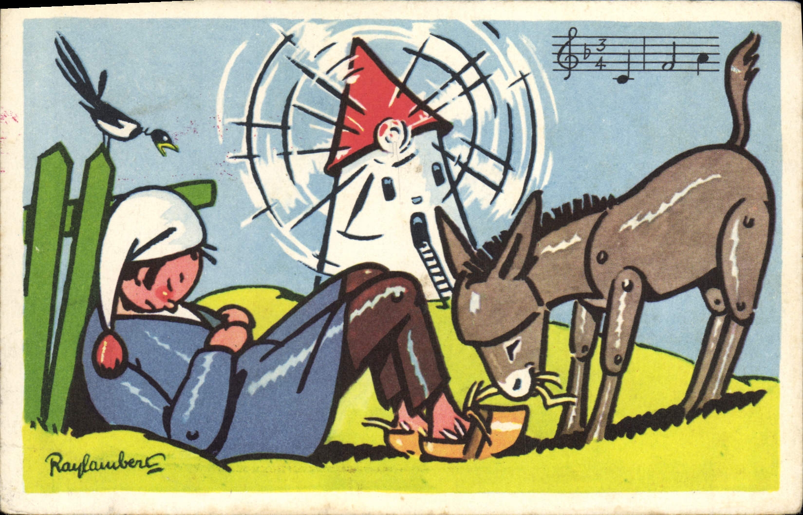 CPA Fantaisie Illustrateur Meunier tu dors Ane Mule 