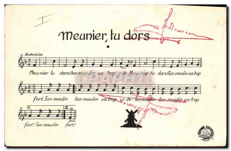 CPA Fantaisie Illustrateur Meunier tu dors Ane Mule  — Rückseite