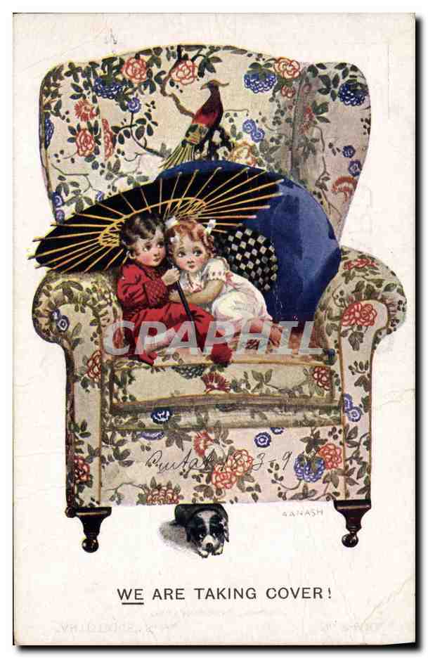 CPA Fantaisie Illustrateur Enfants We are taking cover Chien 