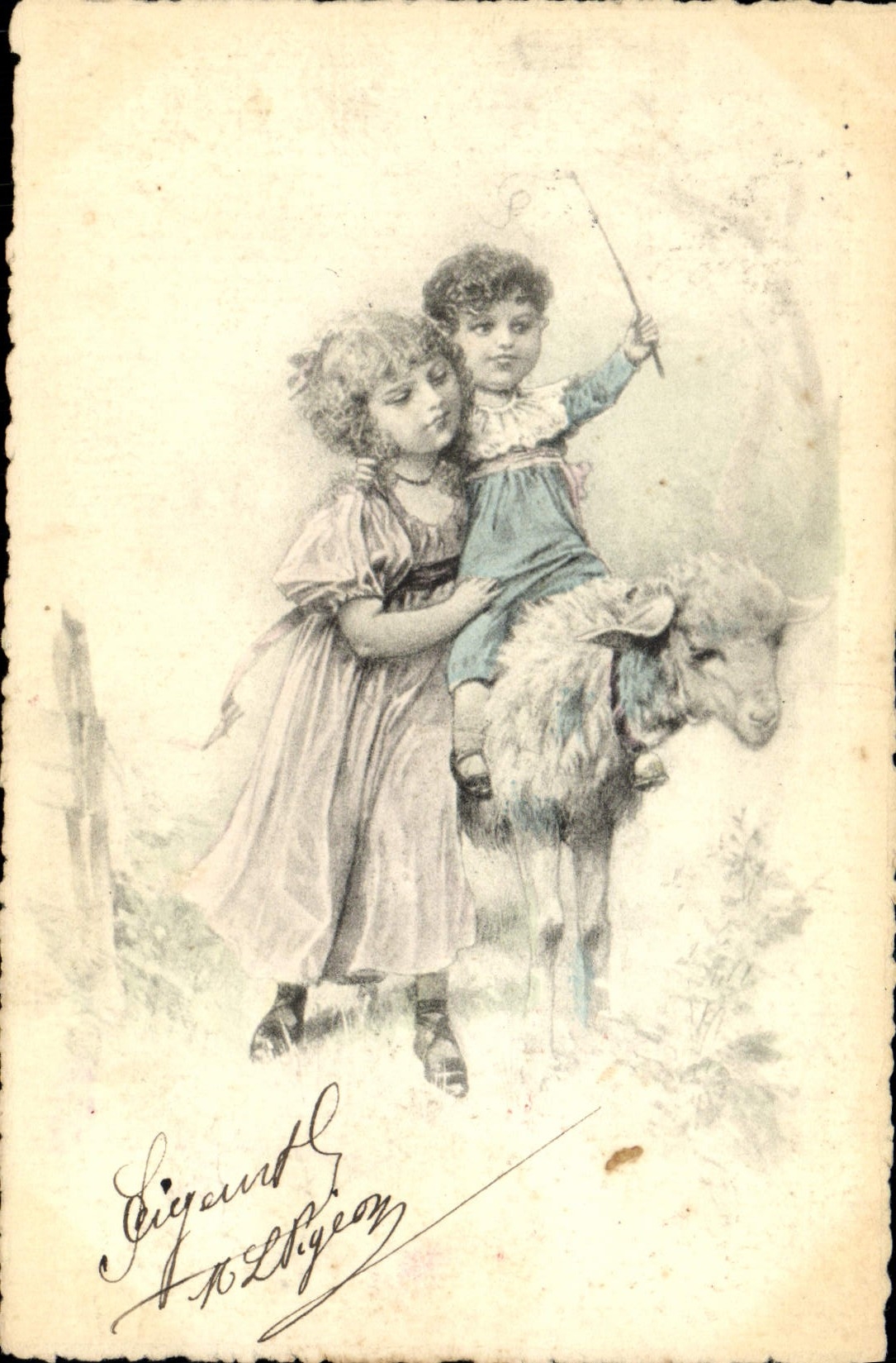 CPA Fantaisie Illustrateur Enfants Mouton 