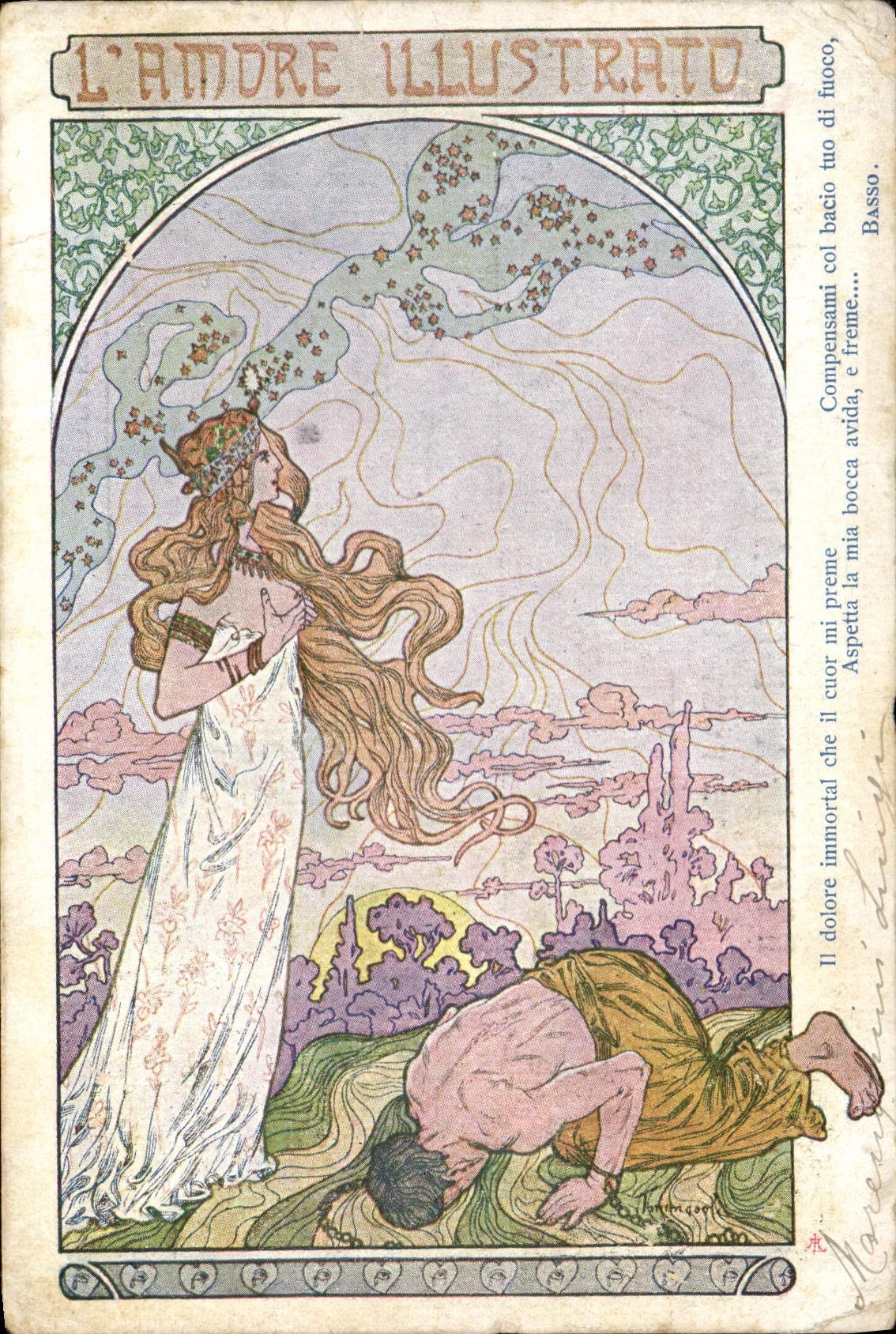 Antike Ansichtskarte Fantasie Illustrator Frau Love illustriert