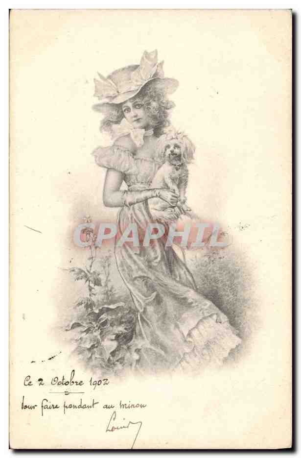 CPA Fantaisie Illustrateur Femme Chien 