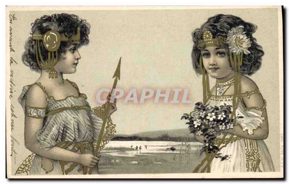 Deux jeunes filles en costume antique — éditeur anonyme, n° de série non visible