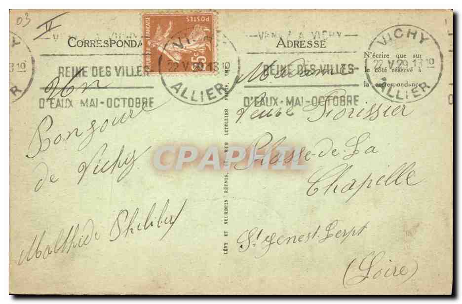 CPA Casino Vichy Salon de correspondance — Rückseite