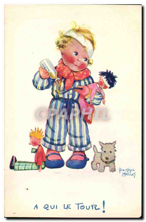 CPA Fantaisie Illustrateur Enfants Beatrice Mallet A qui le tour Chien 