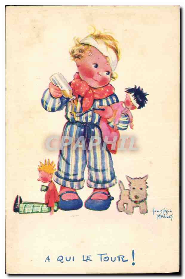 CPA Fantaisie Illustrateur Enfants Beatrice Mallet A qui le tour Chien 