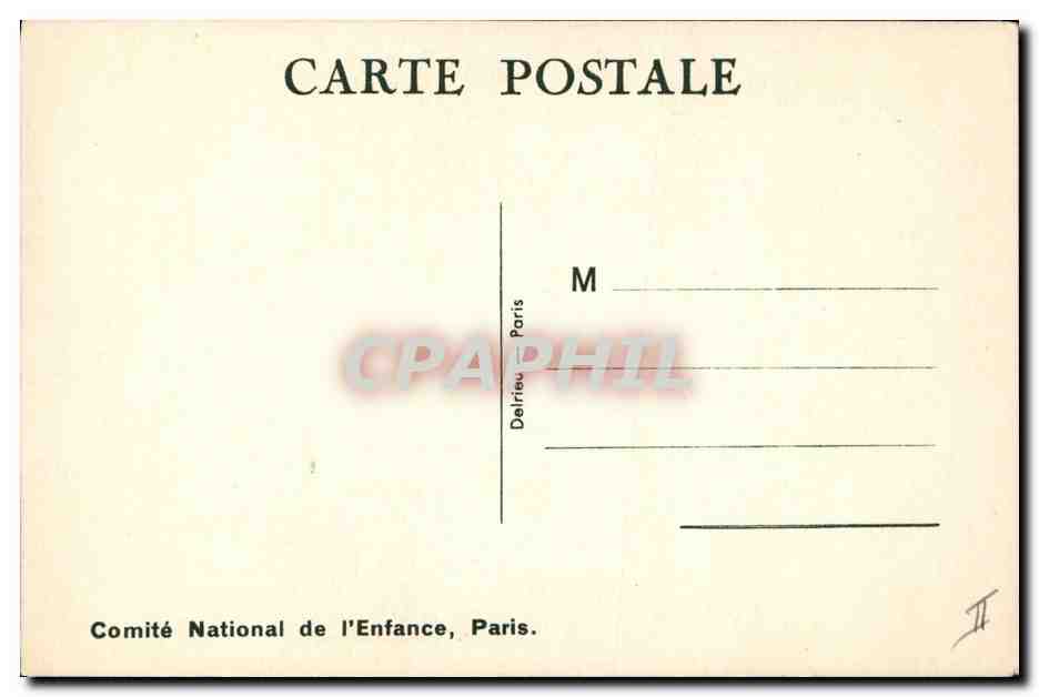 Enfant en maillot de bain et gilet de sauvetage — sur un ponton — dessin de Béatrice Mallet — Comité National de l'Enfance, Paris — Rückseite