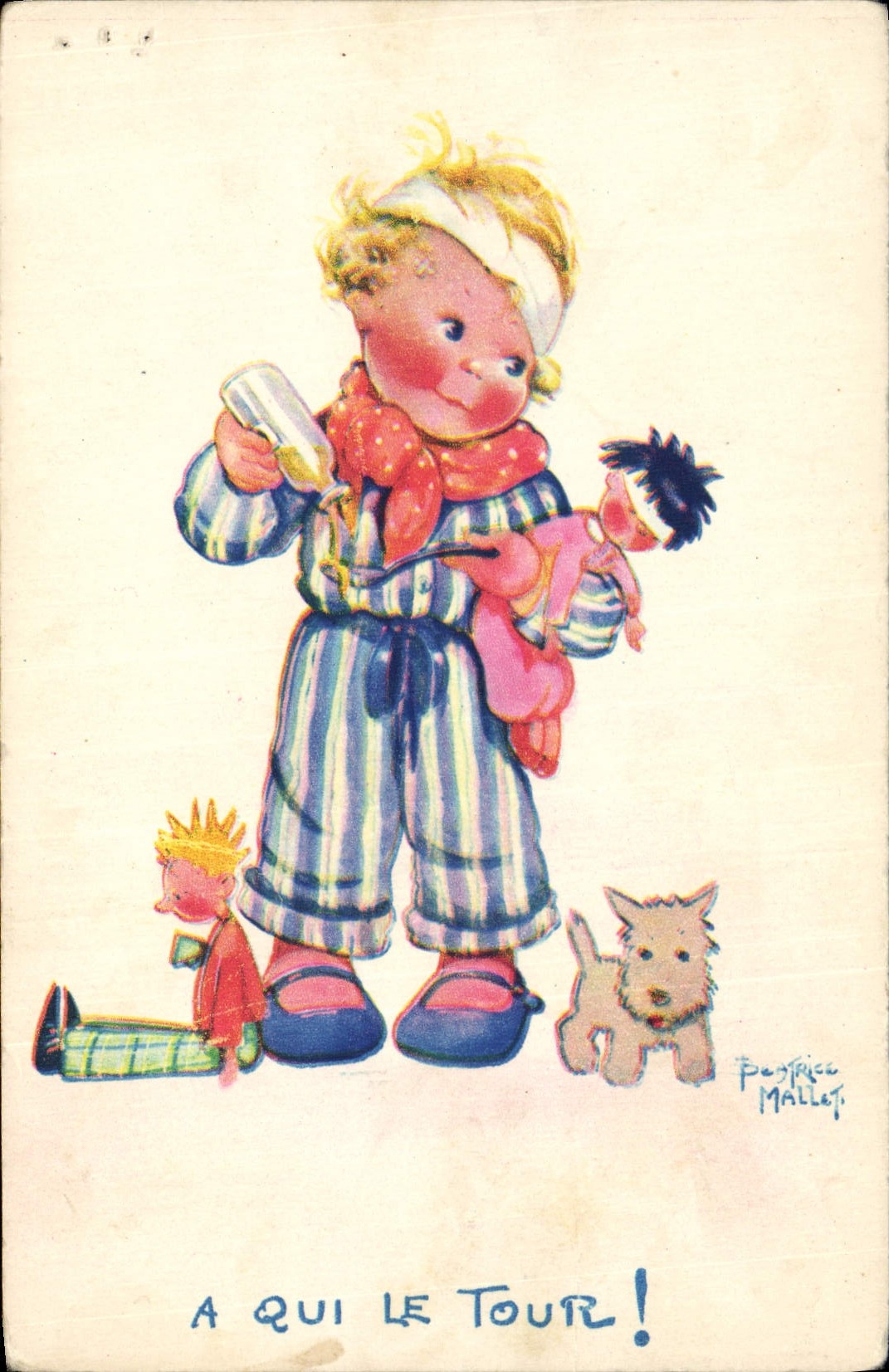 CPA Fantaisie Illustrateur Enfants Beatrice Mallet A qui le tour Chien 