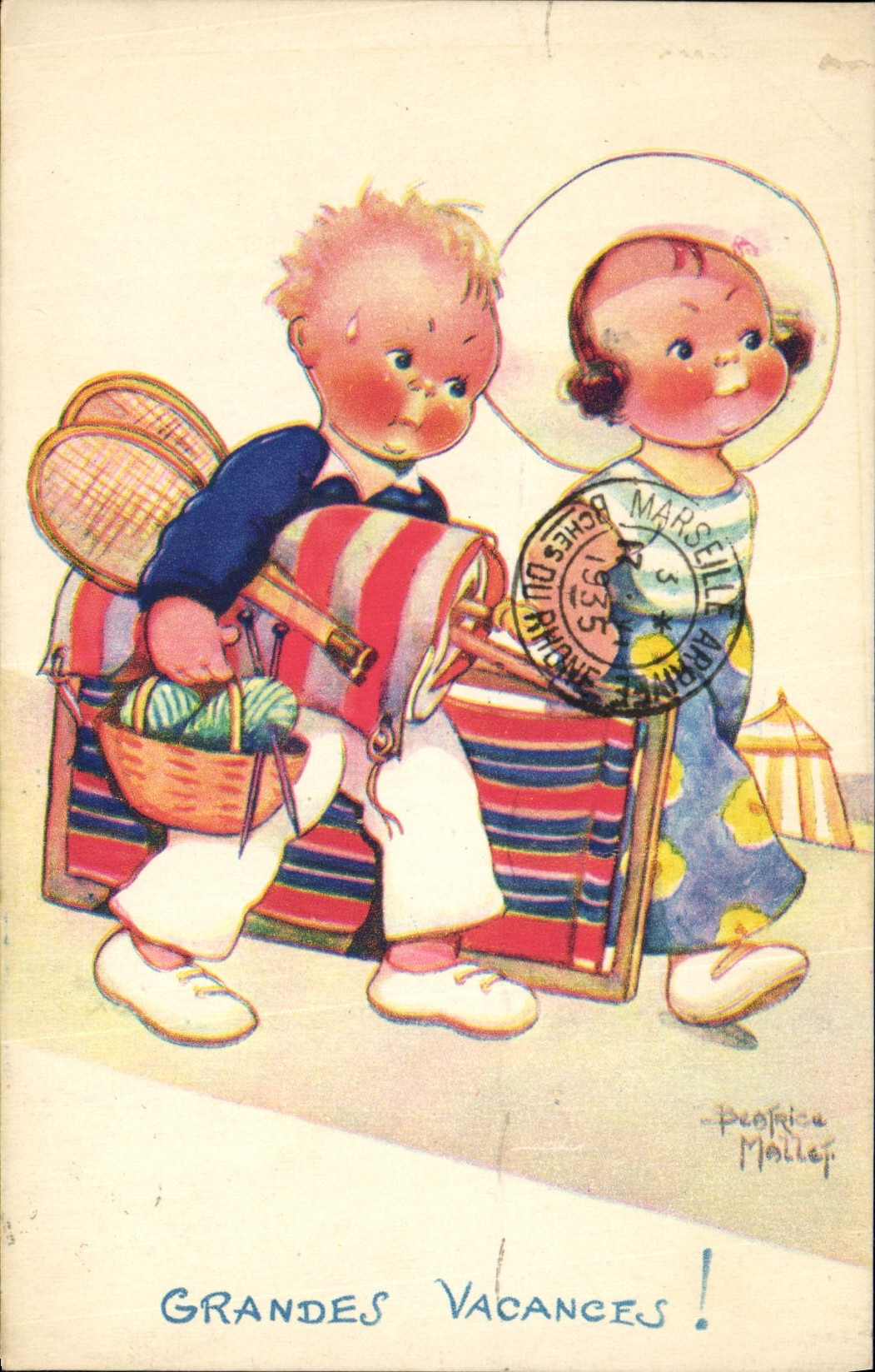 CPA Fantaisie Illustrateur Enfants Beatrice Mallet Grandes vacances 