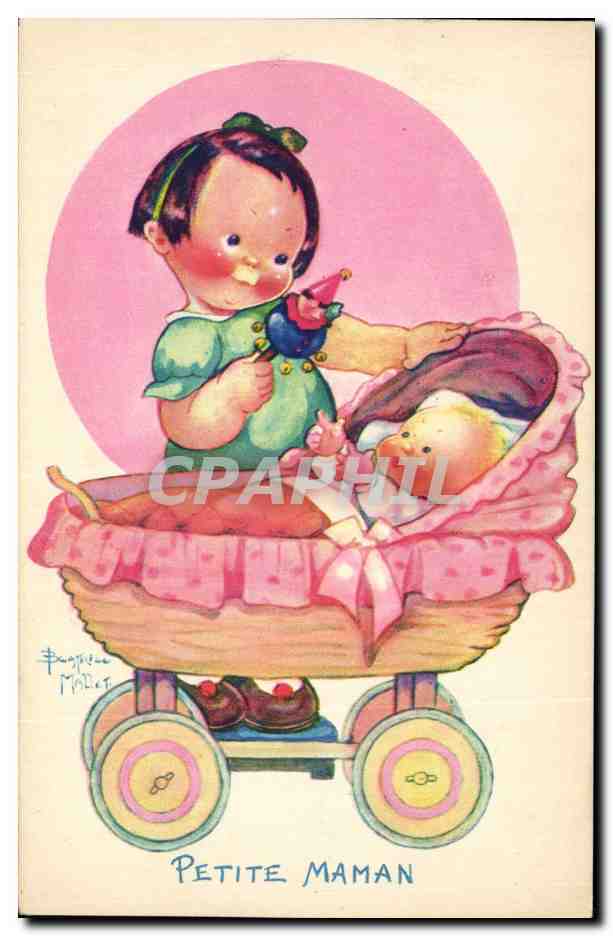 Petite Maman — illustration d'une petite fille tenant un bébé dans un landau — Deliret, Paris