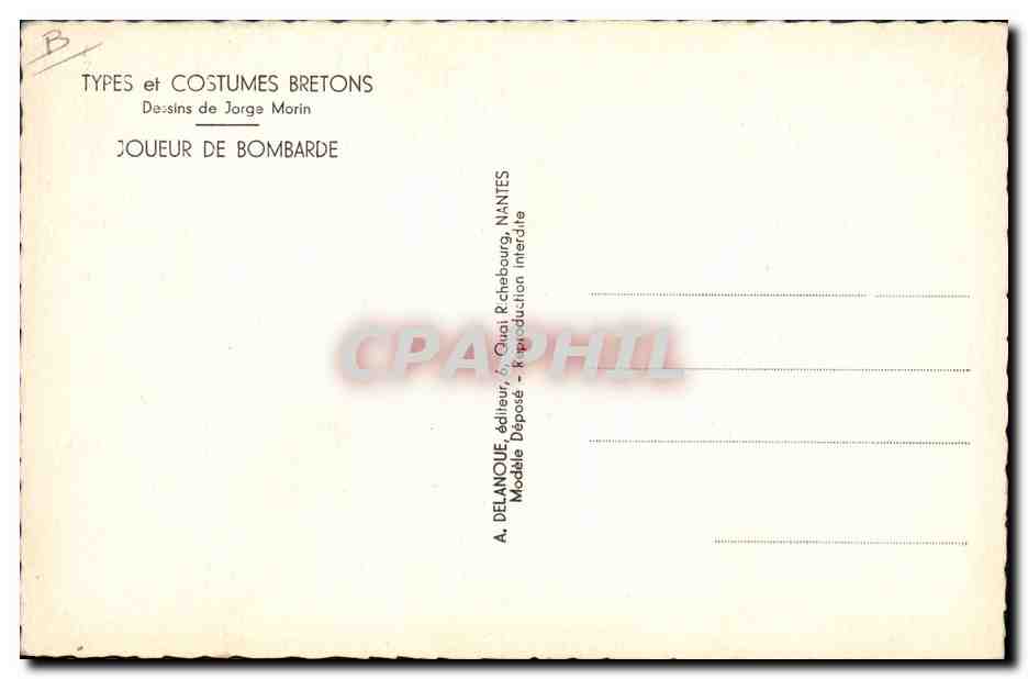 Joueur de bombarde — JORGE MORIN — A. DELANQUE, NANTES — Verso